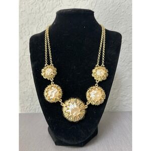 Talbots Gold Tone Floral Statement Necklace Faux Baroque Pearls Mother of Pearl